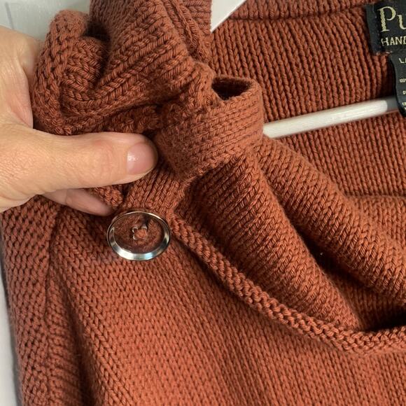 Pure Handknit Rust Cowl Neck Sweater W-250 Size Large/X-Large - Picture 2 of 9